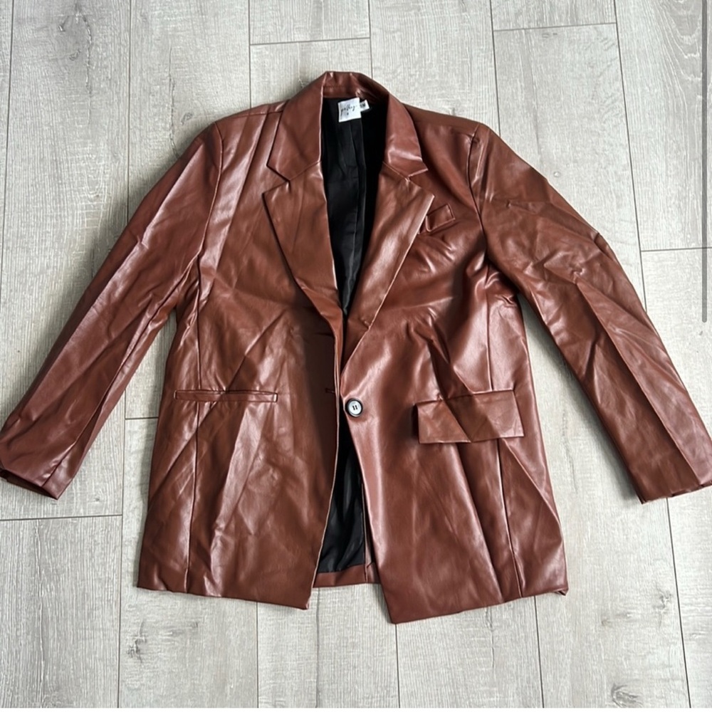 Brown Faux Leather Blazer